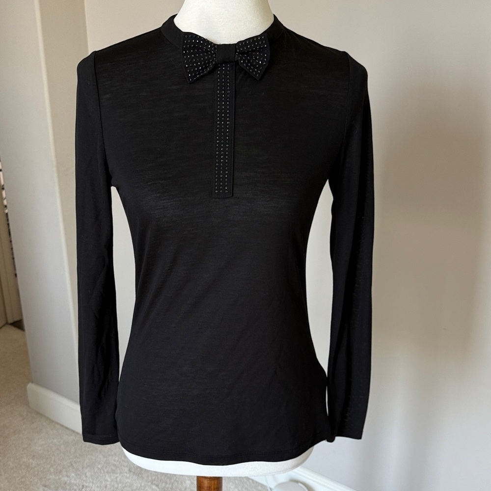 Ted Baker Elegant Black Long Sleeve Top with Bow Detail